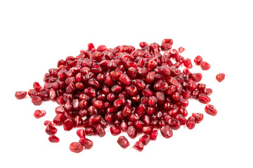 Peeled red pomegranate on white background