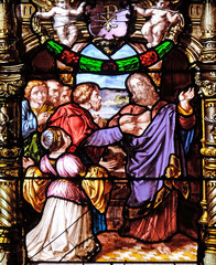 Appearance to Thomas, stained glass windows in the Saint Gervais and Saint Protais Church, Paris,...