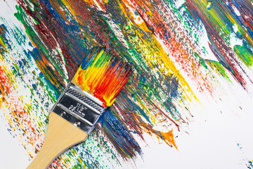 Fototapeta na wymiar brush and canvas in oil paints