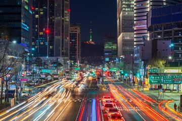 Fototapeten Seoul-Stadtbild bei Nacht, Südkorea. © CJ Nattanai