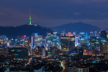 Naklejka premium Seoul Cityscape at Night,South Korea.