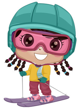 girl skiing wearing helmet goggles clip art preview