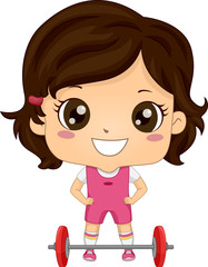 Kid Girl Weightlifter Illustration