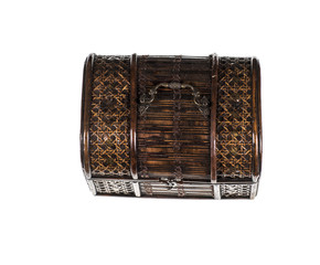 vintage wooden box for jewelry on white background