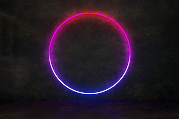 neon ring on black concrete wall