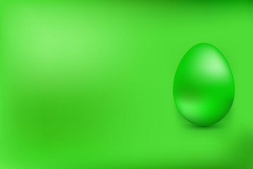 Green chicken egg on a green background. Element for design. Happy Easter.Greeting card with сopy space. Green metal egg.Vector illustration.