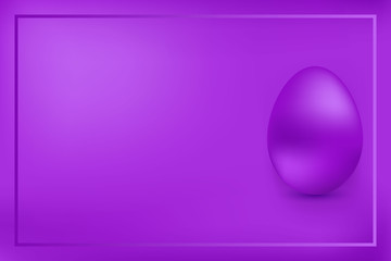 Violet chicken egg on violet background with frame. Design element. Happy easter. Greeting card with copy space. Violet egg. Vector illustration.