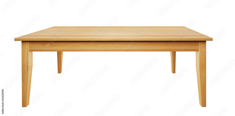 Poster front view of wooden table isolated on white background with clipping path included, 3D render