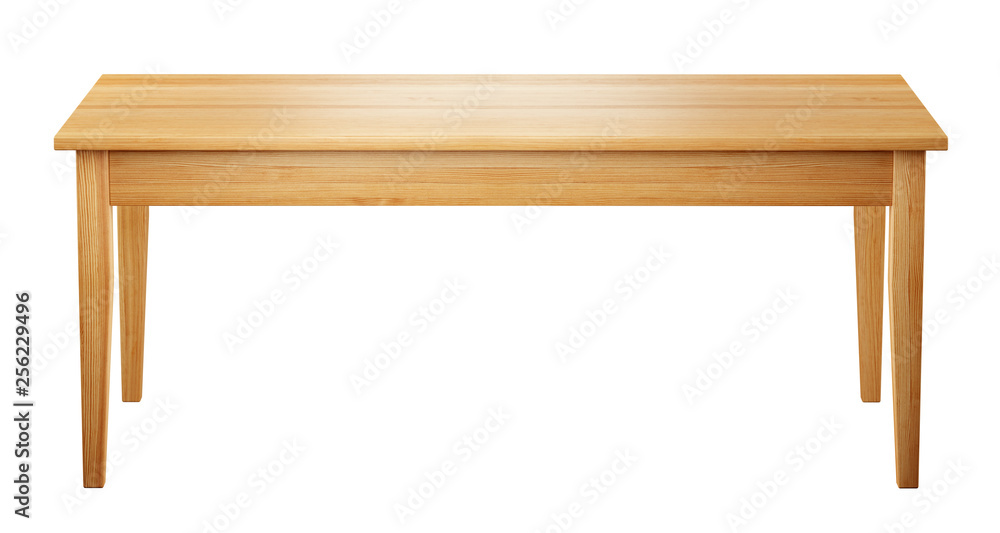 Poster front view of wooden table isolated on white background with clipping path included, 3D render