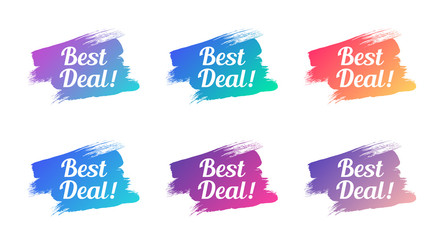 best deal color promo phrase. best deal stock vector illustrations with painted gradient brush strokes for advertising labels, stickers, banners, leaflets, badges, tags, posters