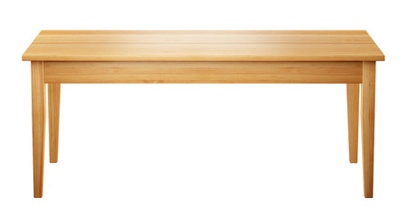 front view of wooden table isolated on white background with clipping path included, 3D render