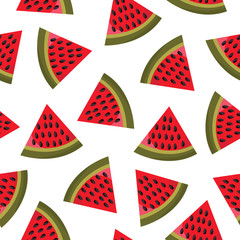 Vector seamless pattern made of cute watermelon slices on white background.