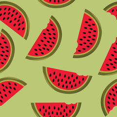 Vector seamless pattern made of cute watermelon slices on white background.
