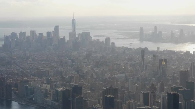Aerial helicopter views of New York city in daytime