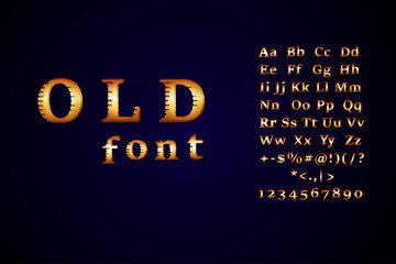 Creative vector illustration of golden glossy font, gold alphabet, metal typeface isolated on transparent background.