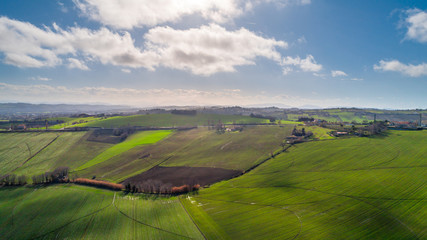 aerial view of a scenic countryside landscape, drone photography