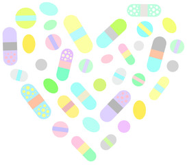Heart Shaped Pills and Medicine Vector Illustration