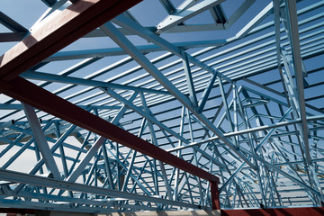 Structure of steel roof frame for building construction.