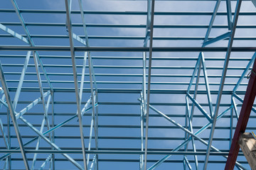 Structure of steel roof frame for building construction.