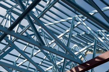 Structure of steel roof frame for building construction.