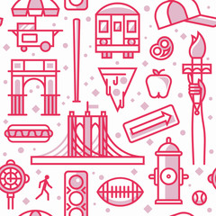 New York, vector outline background, seamless pattern