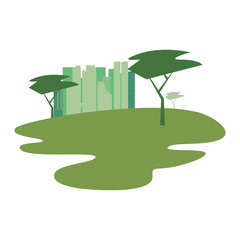 cityscape towers park sunny day