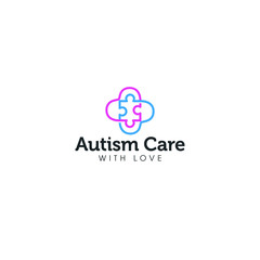 best autism care logo or illustration concept, with love symbol and puzzel shape
