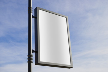 3D rendering of blank billboard (empty advertisement) with clouds. Empty mockup template