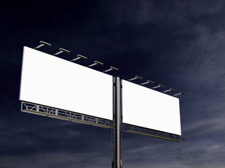 3D rendering of blank billboard (empty advertisement) with clouds. Empty mockup template
