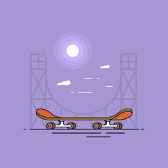 Skateboard vector illustration.City transport in thin line design. Modern eco friendly vehicle and personal transportation gadget.