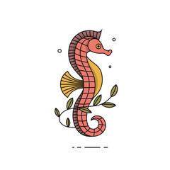 Summer sea icon with seahorse in flat design. Vector illustration.