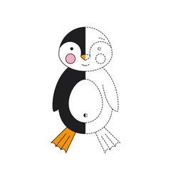 Simple educational game for kids. Illustration of funny penguin for coloring book