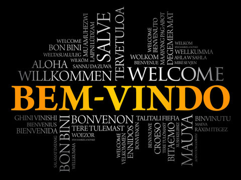 Bem-Vindo (Welcome in Portuguese) word cloud in different languages, conceptual background