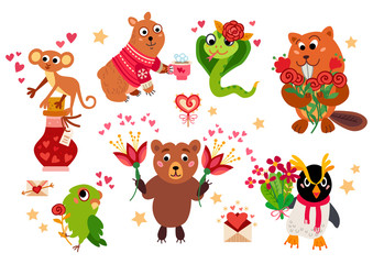 Fototapeta premium Big Valentine's Day set a cartoon characters