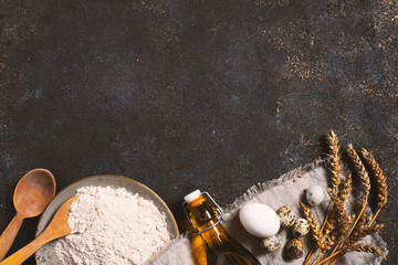 Background with fresh raw ingredients for traditional Italian pasta