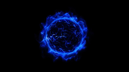 Blue circular shinning glowing light ring sparkle powerful effect dust explosion. Scatter bright neon on black background. Star frame galaxy and space digital concept.