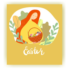 Happy Easter greeting Postcard in flat style.