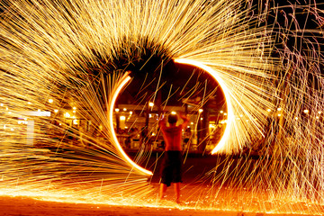 Fire dancers Swing fire dancing show fire show on the beach dance man juggling with fire