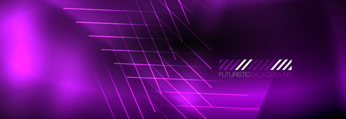 Neon glowing techno lines, hi-tech futuristic abstract background template with lines