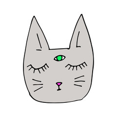 Cute esoteric space cat doodle hand-drawn vector