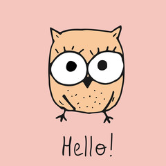 Cute owl doodle in the style. Cute children's print, card, postcard