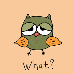 Cute owl doodle in the style. Cute children's print, card, postcard