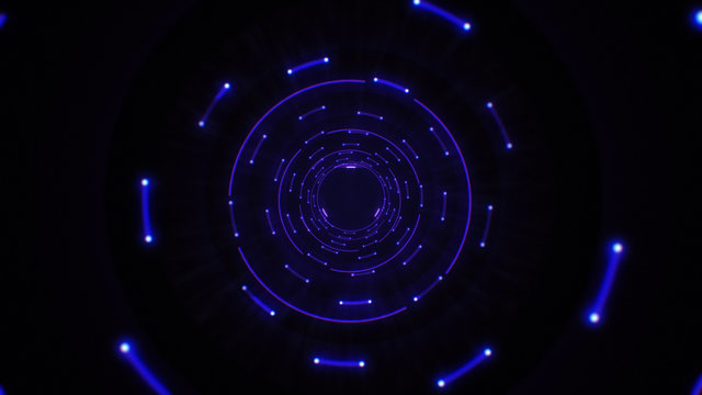 Purple abstract light circles seamless looping. Animation of an abstract background tunnel loop with shiny light circles. Futuristic illumination neon space. Abstract circles neon tunnel.