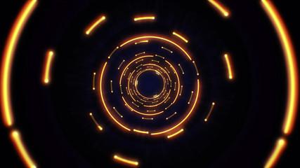 Orange abstract light circles seamless looping. Animation of an abstract background tunnel loop with shiny light circles. Futuristic illumination neon space. Abstract circles neon tunnel.