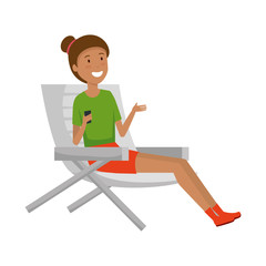 tourist woman relaxing in chair character