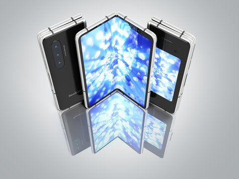 First Serial Flexible Phone With Color Screen 3d Render On Grey Background