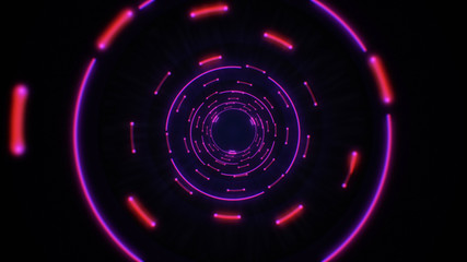 Pink abstract light circles seamless looping. Animation of an abstract background tunnel loop with shiny light circles. Futuristic illumination neon space. Abstract circles neon tunnel.