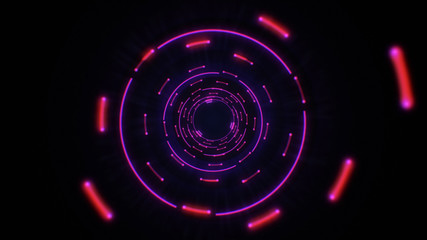 Pink abstract light circles seamless looping. Animation of an abstract background tunnel loop with shiny light circles. Futuristic illumination neon space. Abstract circles neon tunnel.