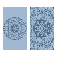 Ethnic Mandala Ornament. Templates With Mandalas. Vector Illustration For Congratulation Or Invitation. The Front And Rear Side. Blue pastel color