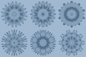 Set of Mandala Pattern. Traditional Indian Mandala. Orient Tribal Circle Sign Illustration. Vector Illustration. Pastel blue color